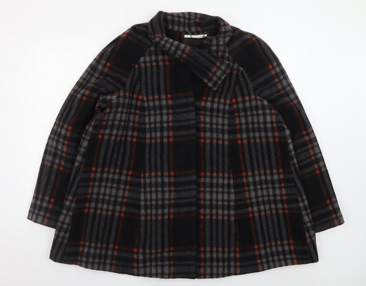 Monsoon Women's Black Checked Wool Blend Mid-Length Coat Size 16