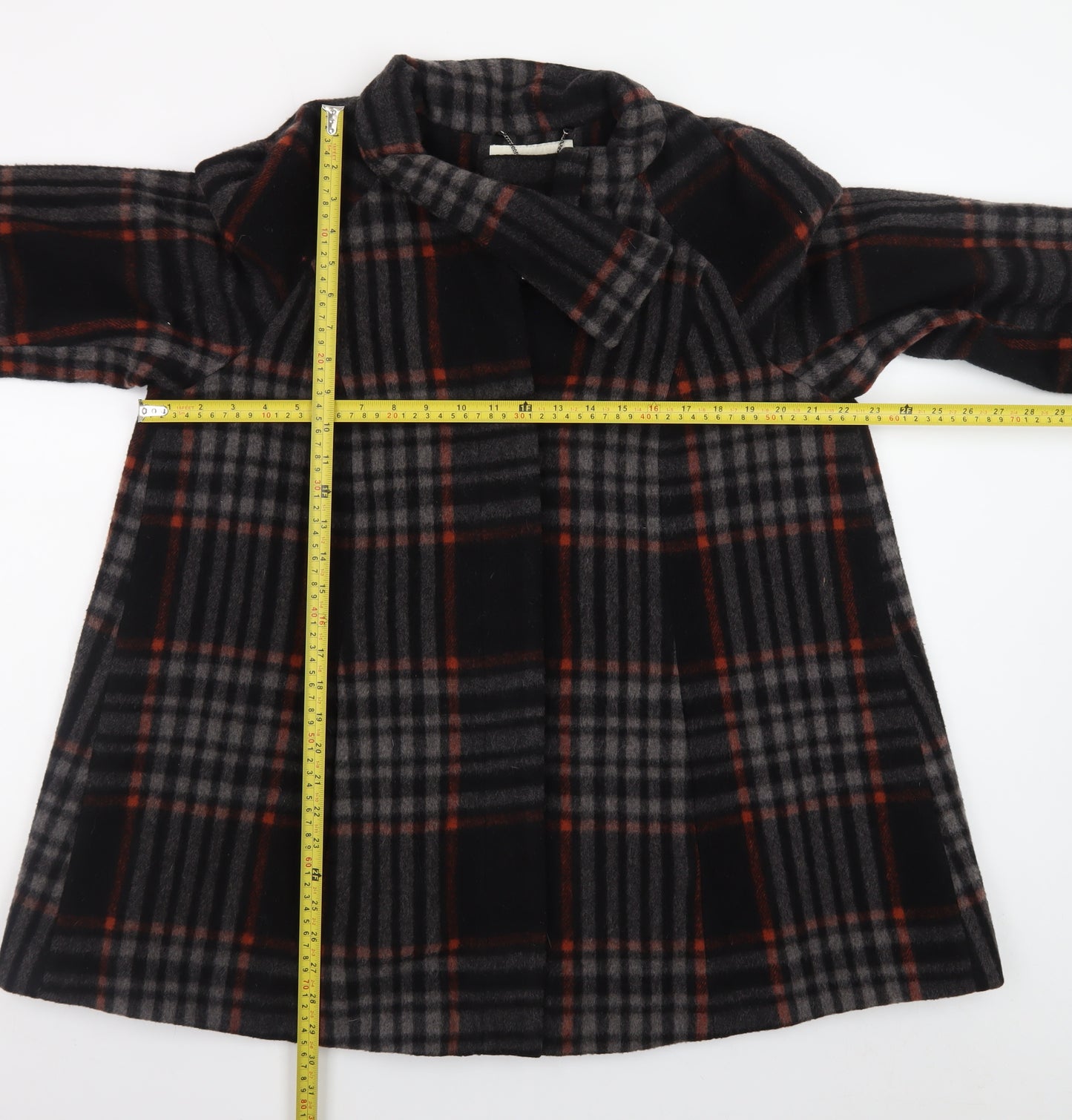 Monsoon Women's Black Checked Wool Blend Mid-Length Coat Size 16