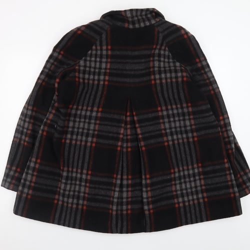 Monsoon Women's Black Checked Wool Blend Mid-Length Coat Size 16