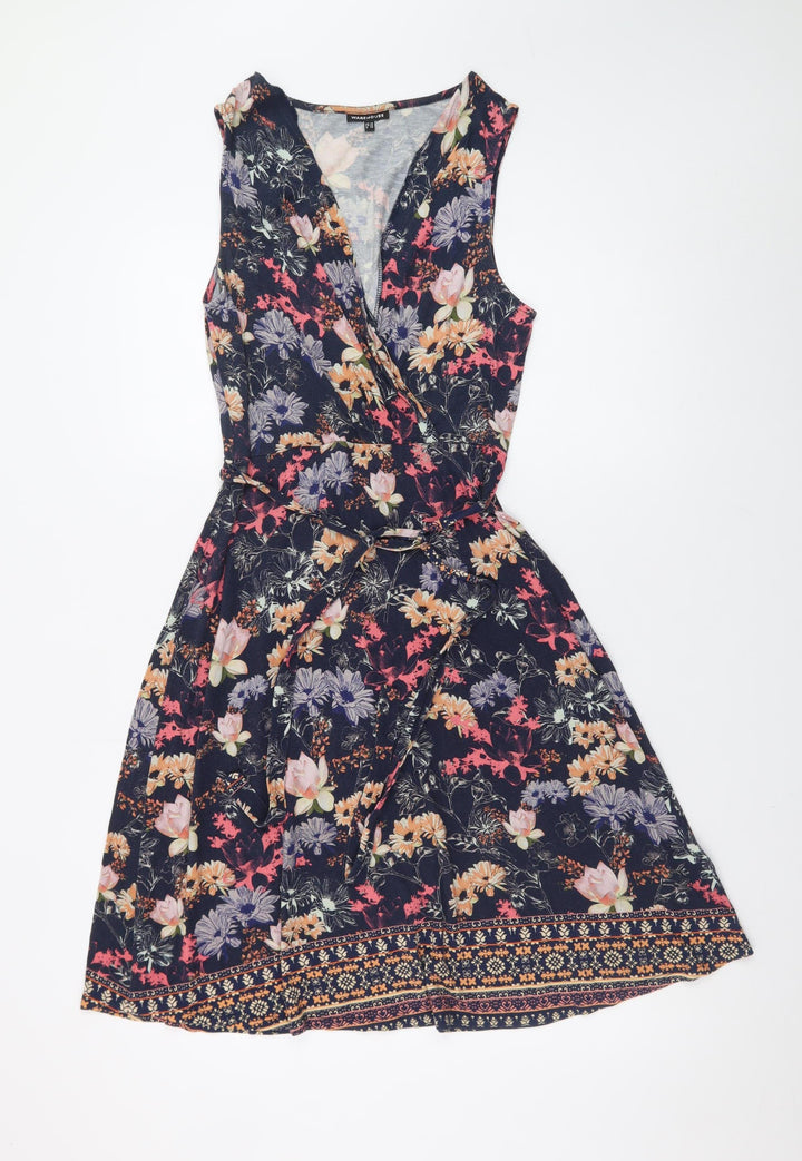 Warehouse Womens Multicoloured Floral Wrap Dress Size 10