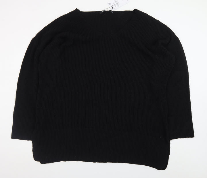 Yours Women's Black Plus Size 22-24 V-Neck Knit Pullover Jumper