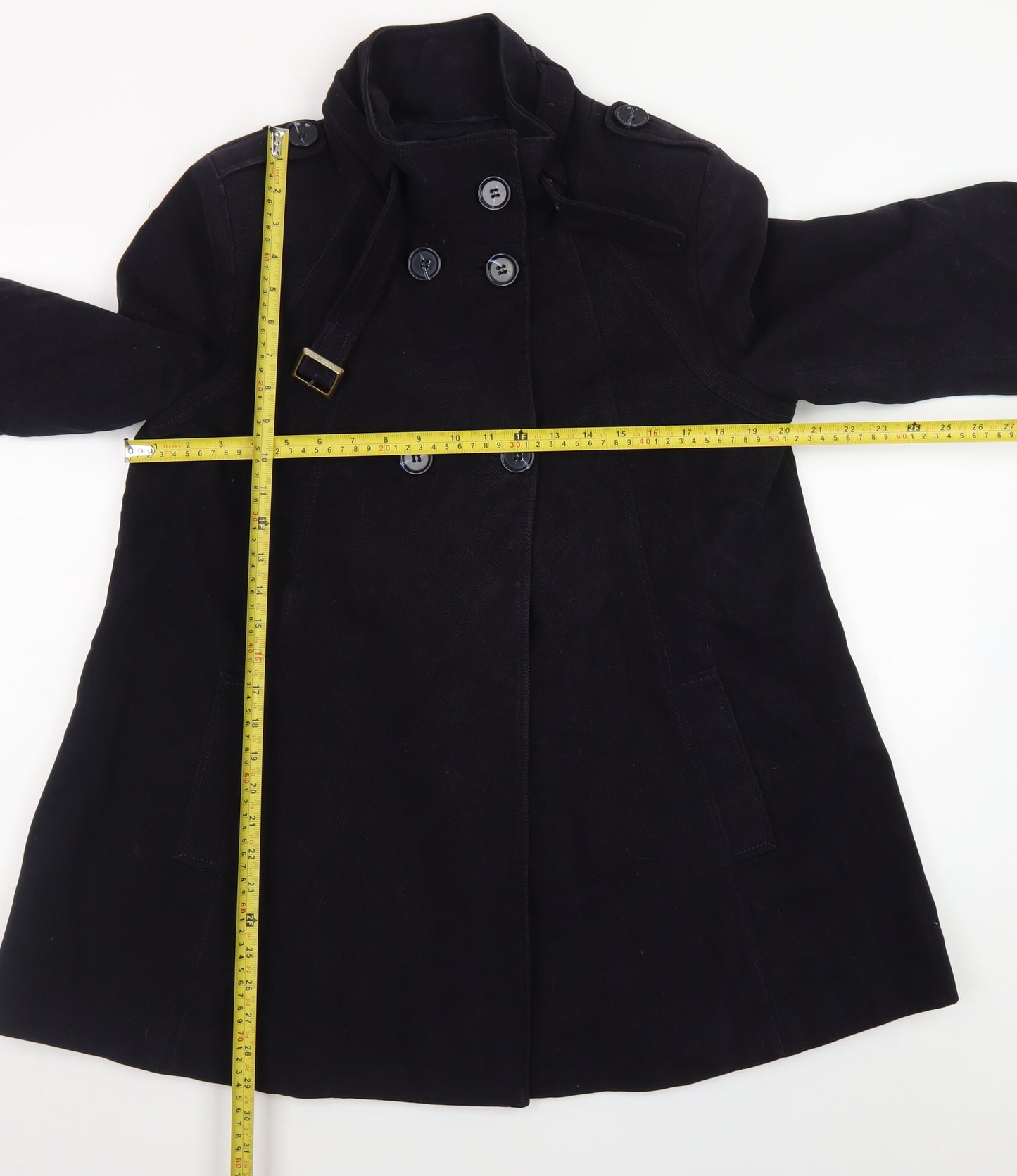 Great Plains Women's Black L Trench Coat Belted Mid-Length Jacket