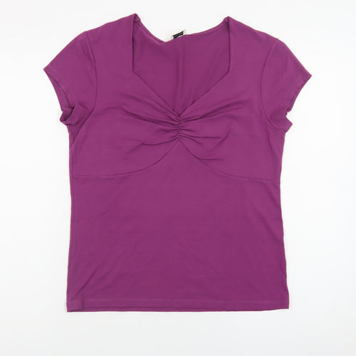 Viyella Womens Purple Short Sleeve V-Neck Stretch Jersey T-Shirt Medium
