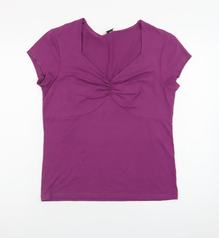 Viyella Womens Purple Short Sleeve V-Neck Stretch Jersey T-Shirt Medium