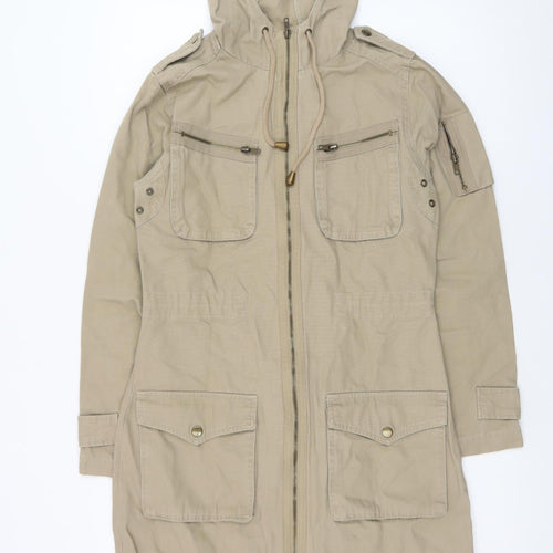 Vila Women’s Beige Cotton Hooded Parka Jacket UK 10