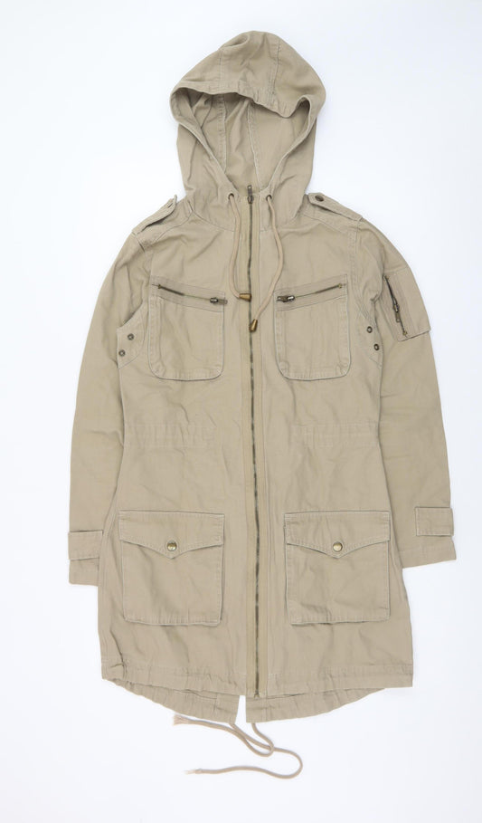 Vila Women’s Beige Cotton Hooded Parka Jacket UK 10