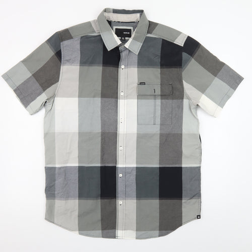Hurley Men's Grey Check Short Sleeve Button-Up Shirt XL