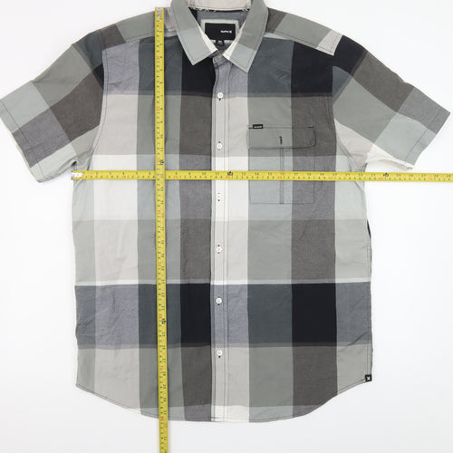 Hurley Men's Grey Check Short Sleeve Button-Up Shirt XL