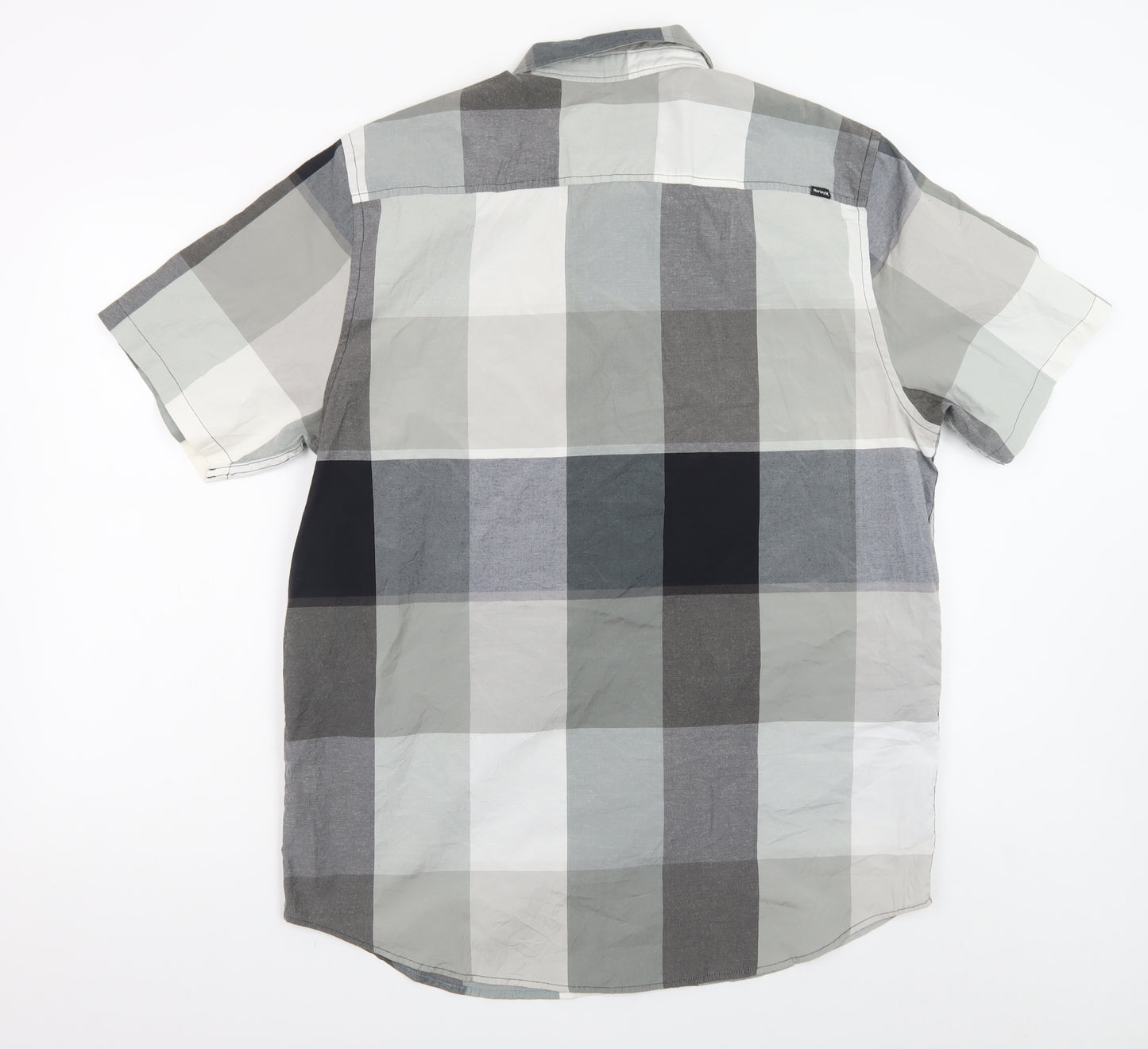 Hurley Men's Grey Check Short Sleeve Button-Up Shirt XL