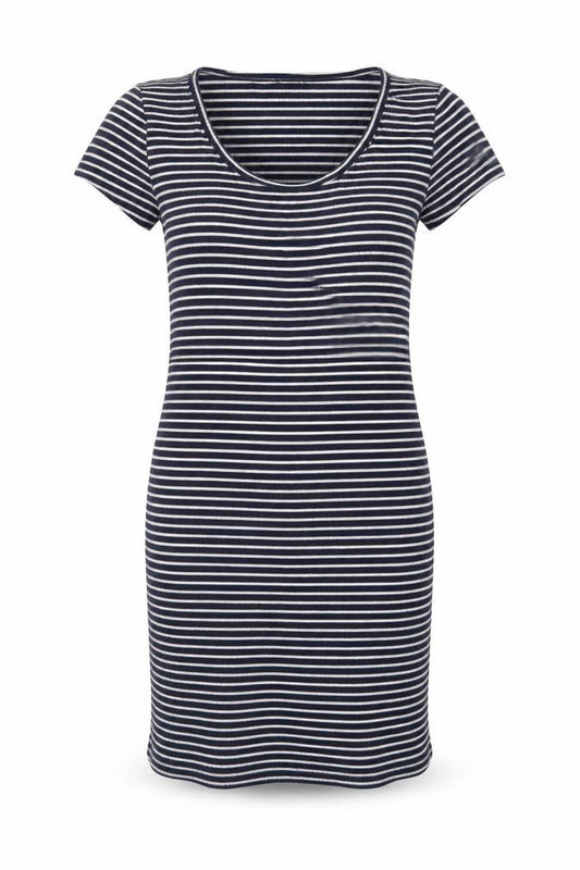 Front view of Forever 21 Women's Blue Striped T-Shirt Dress, size S, Casual Jersey