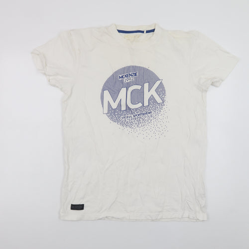 McKenzie Men's White Graphic Short Sleeve Crew Neck T-Shirt Size M
