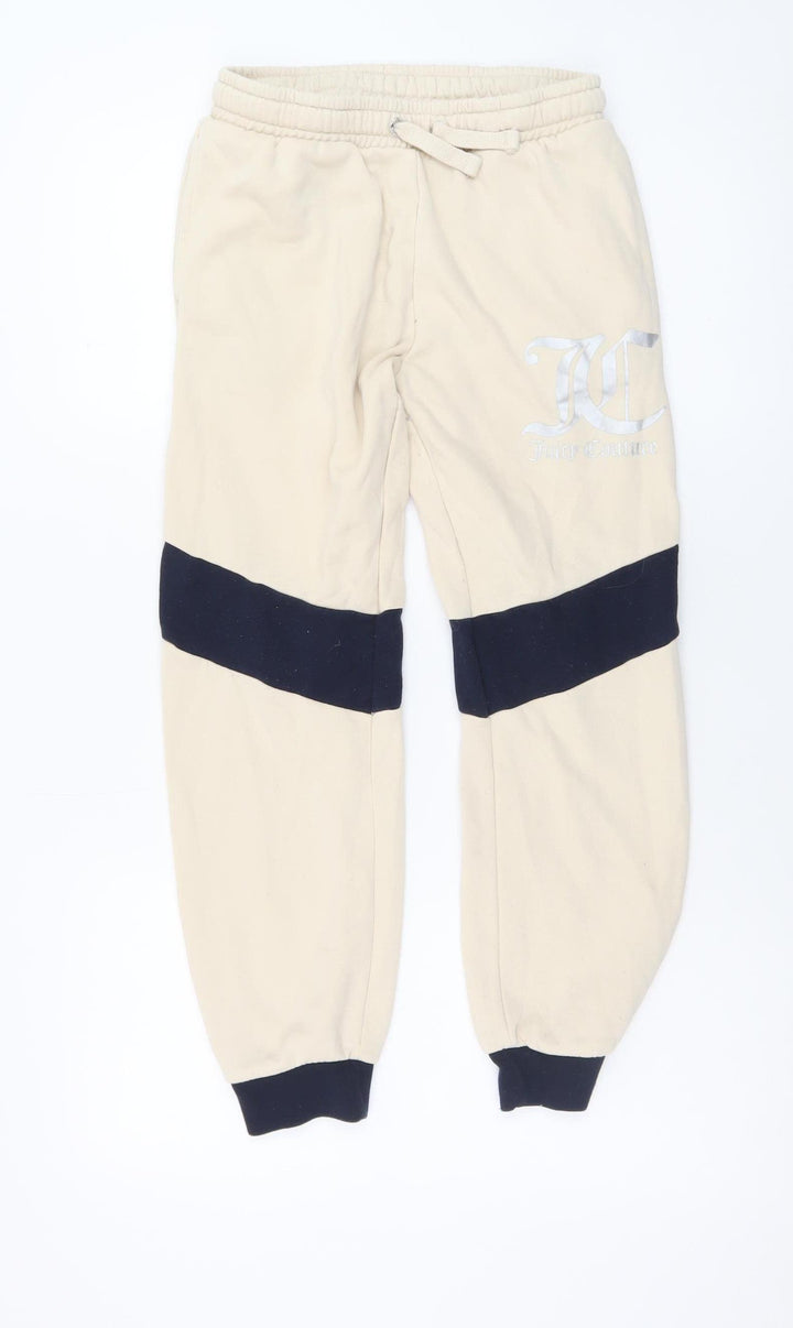Juicy Couture Girls Beige & Black Jogger Sweatpants Size 10/11 Drawstring Waist