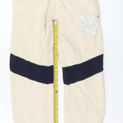 Juicy Couture Girls Beige & Black Jogger Sweatpants Size 10/11 Drawstring Waist