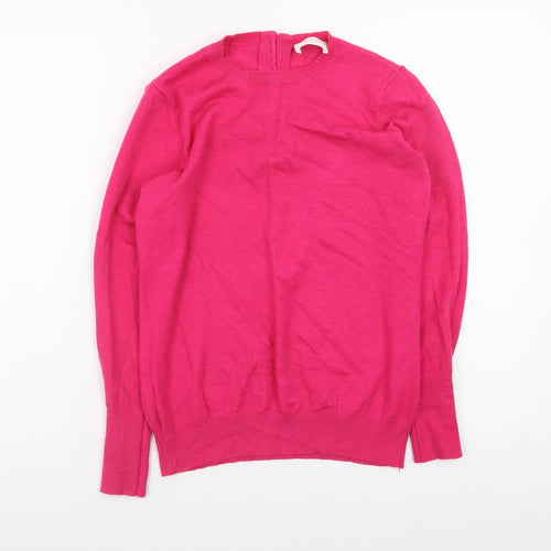 Savida Women Pink Crew Neck Button Detail Pullover Jumper Size 10