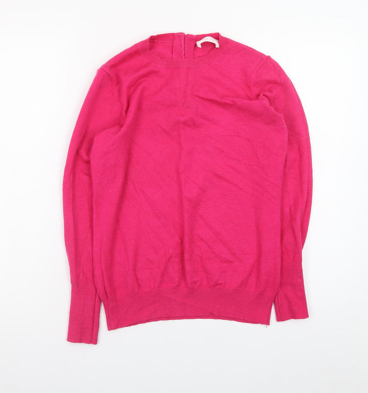 Savida Women Pink Crew Neck Button Detail Pullover Jumper Size 10