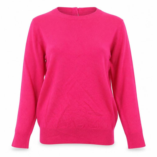 Front view of Savida Women Pink Crew Neck Button Detail jumper, size 10