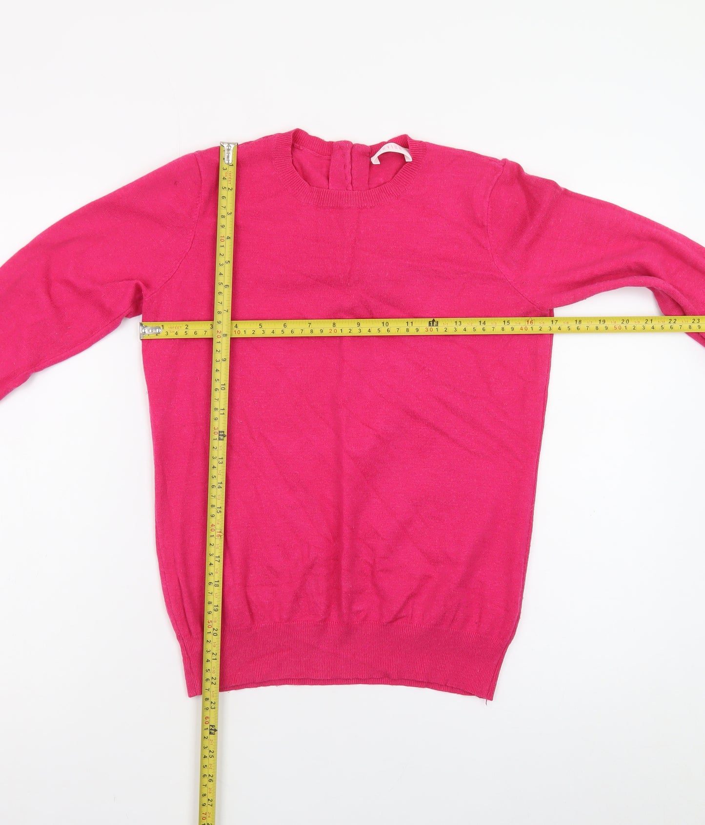 Savida Women Pink Crew Neck Button Detail Pullover Jumper Size 10