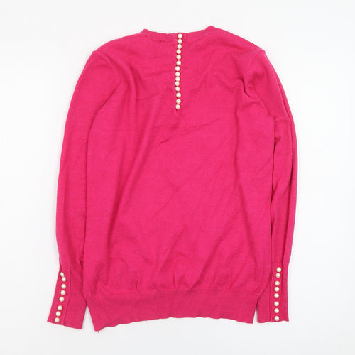 Savida Women Pink Crew Neck Button Detail Pullover Jumper Size 10