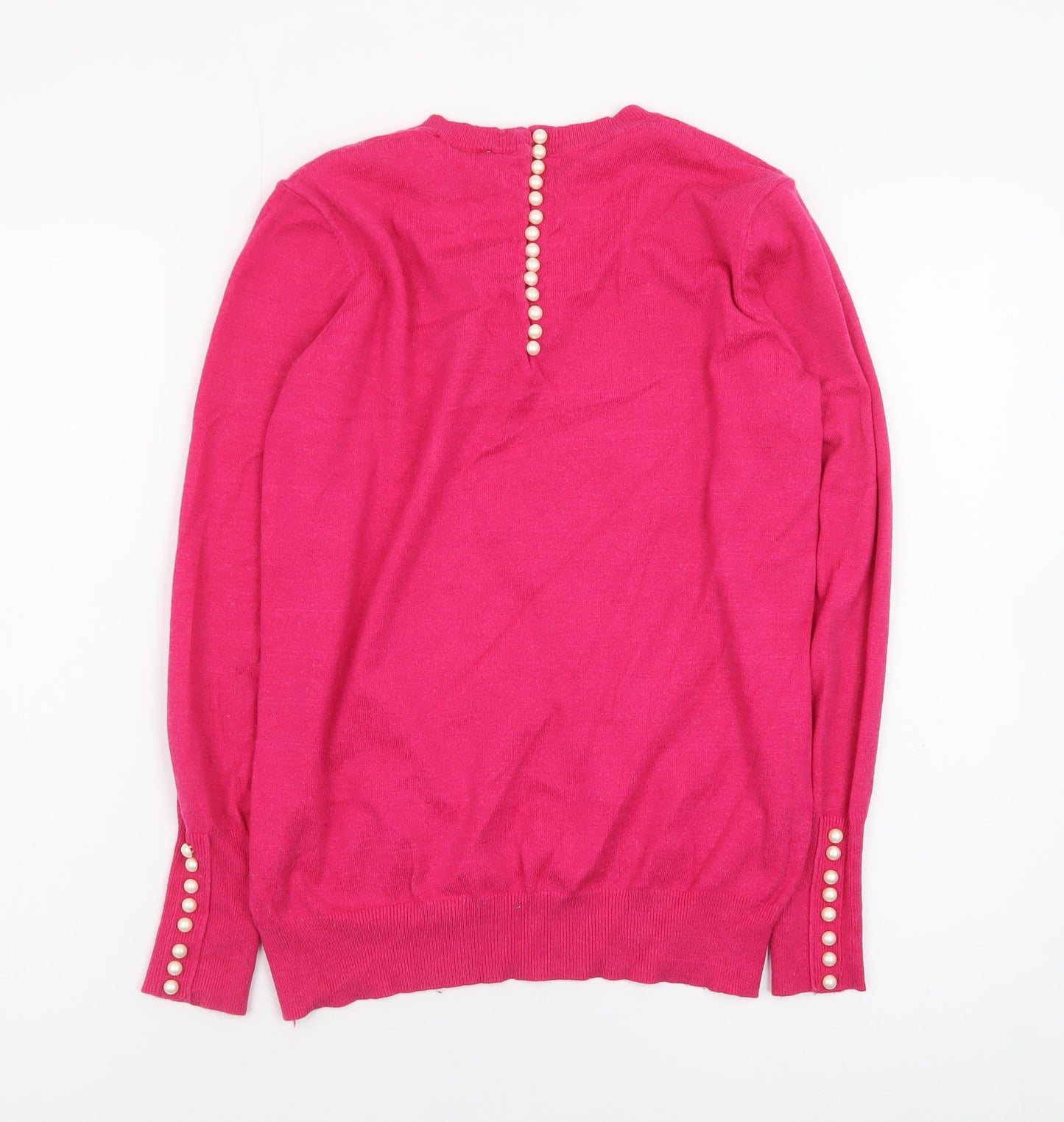 Savida Women Pink Crew Neck Button Detail Pullover Jumper Size 10