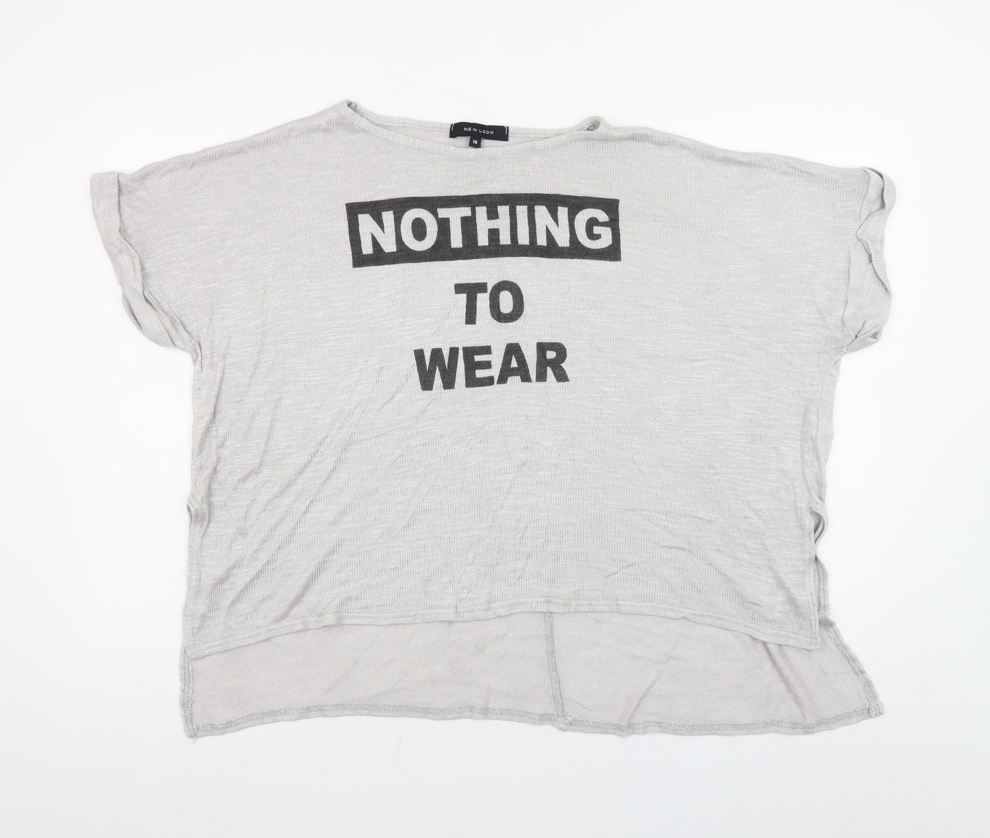 New Look Womens Grey Funny Slogan T-Shirt Size 16 Short Sleeve Casual