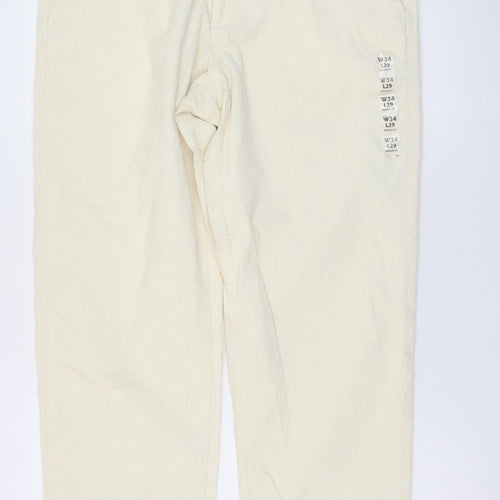 Marks and Spencer Men's Ivory Corduroy Chino Trousers 34W 29L Regular Fit