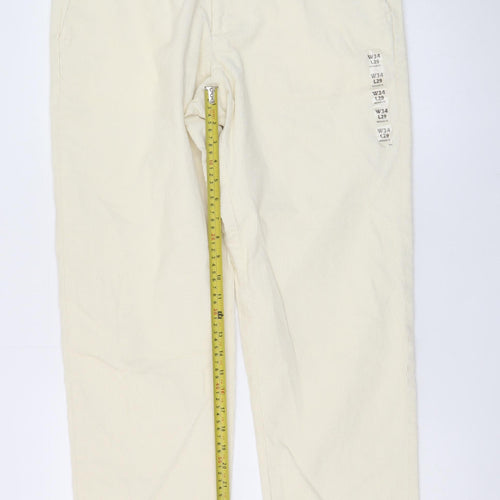 Marks and Spencer Men's Ivory Corduroy Chino Trousers 34W 29L Regular Fit