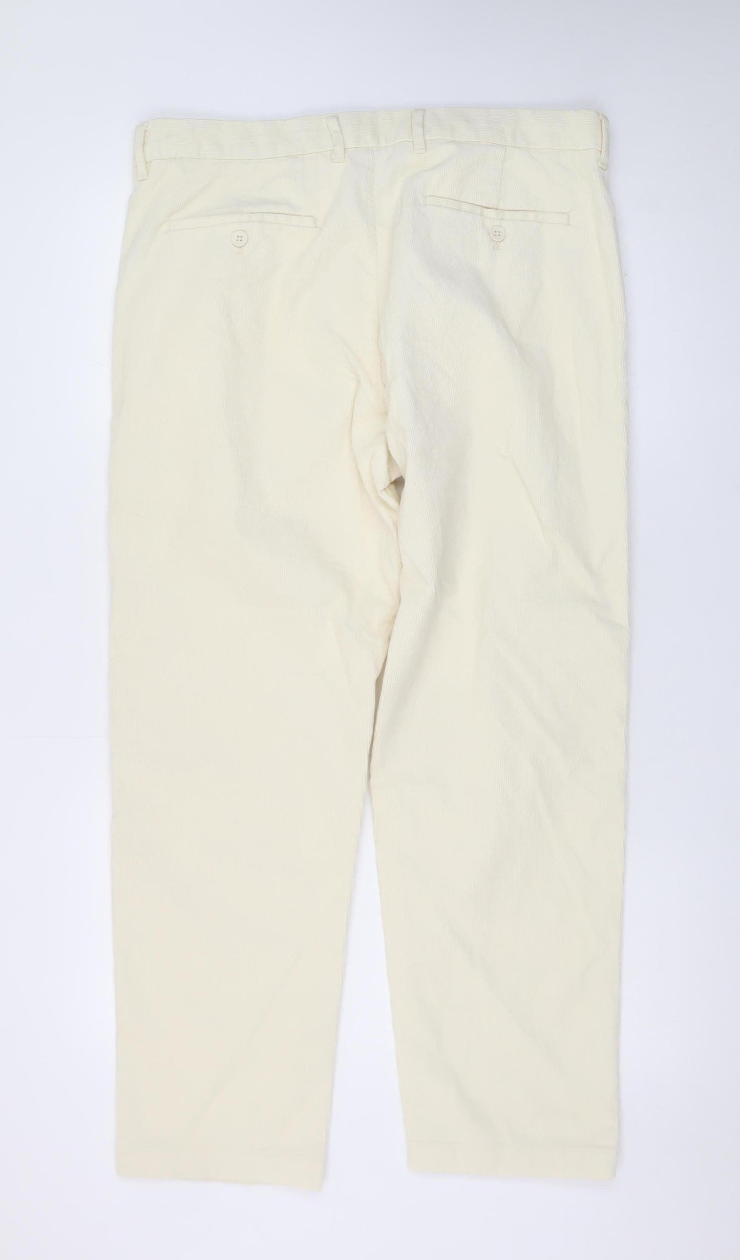 Marks and Spencer Men's Ivory Corduroy Chino Trousers 34W 29L Regular Fit