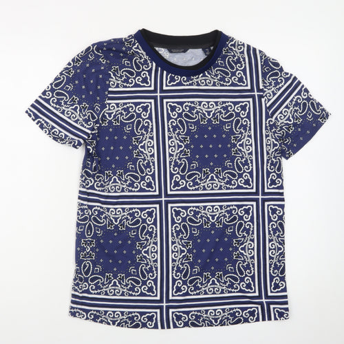 Scotch & Soda Men's Blue Geometric Print Crew Neck T-Shirt Size M