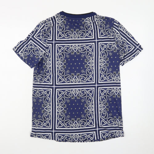 Scotch & Soda Men's Blue Geometric Print Crew Neck T-Shirt Size M