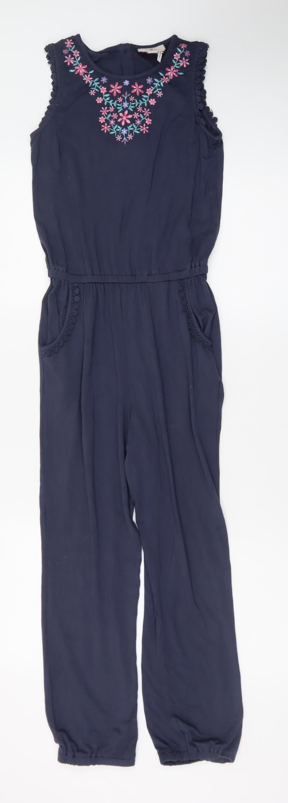 FatFace Girls Blue Floral Embroidered Sleeveless Jumpsuit 10-11 Years