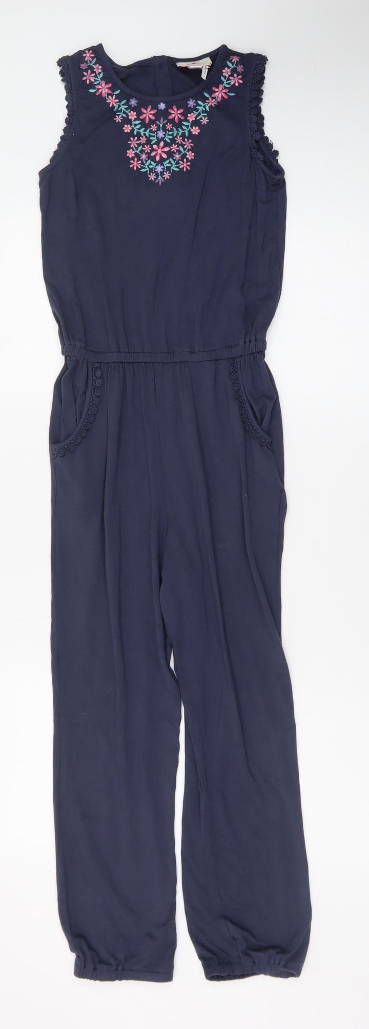 FatFace Girls Blue Floral Embroidered Sleeveless Jumpsuit 10-11 Years