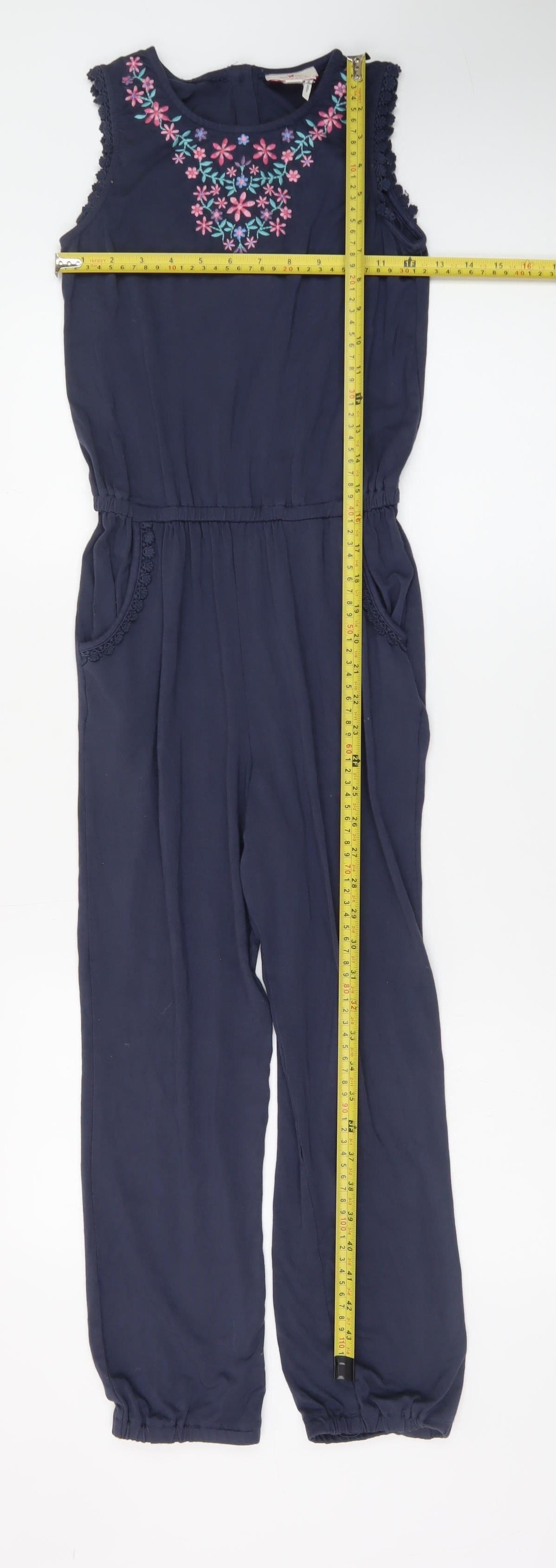 FatFace Girls Blue Floral Embroidered Sleeveless Jumpsuit 10-11 Years