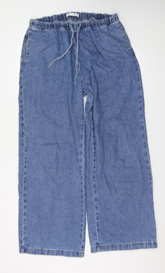 Denim Co Women Blue Wide-Leg Relaxed Cotton Jeans L