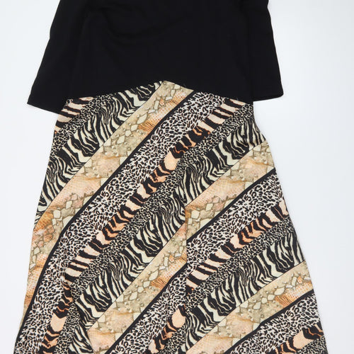 Zara Women Black & Animal Print A-Line Midi Dress Size S