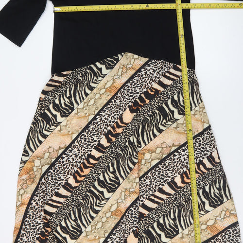 Zara Women Black & Animal Print A-Line Midi Dress Size S