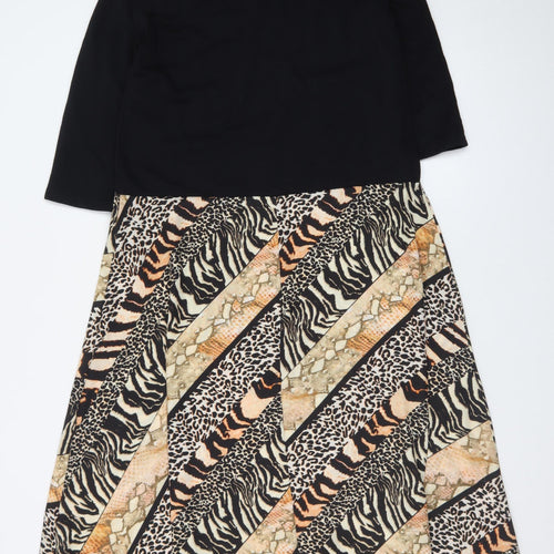 Zara Women Black & Animal Print A-Line Midi Dress Size S