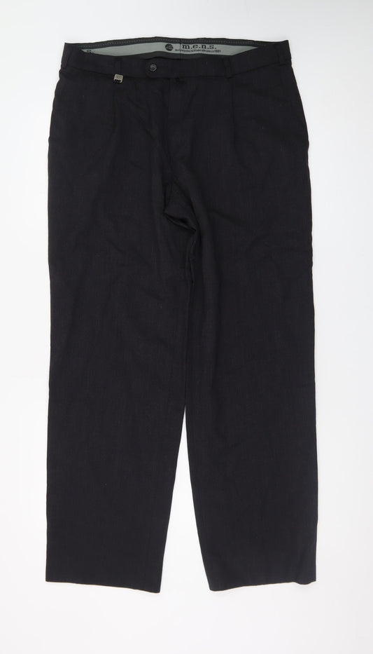 m.e.n.s. Men's Black 36R Wool Blend Straight Leg Dress Trousers