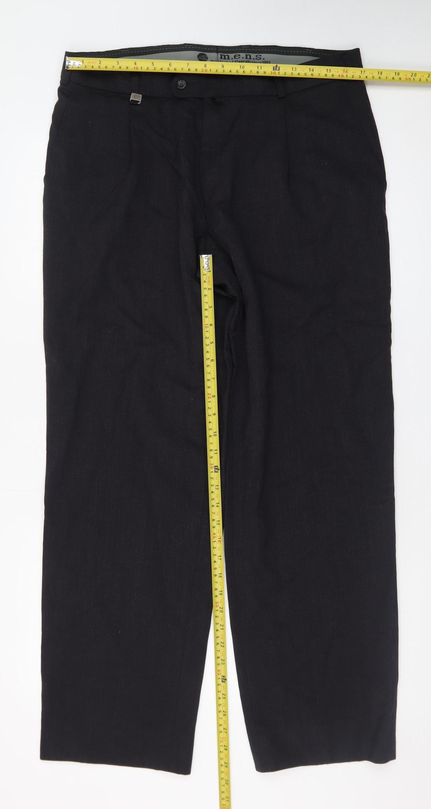 m.e.n.s. Men's Black 36R Wool Blend Straight Leg Dress Trousers