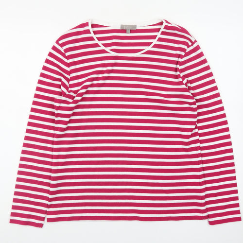 First Avenue Womens Pink White Striped Long Sleeve Pullover Jumper L