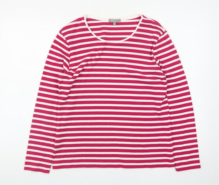 First Avenue Womens Pink White Striped Long Sleeve Pullover Jumper L