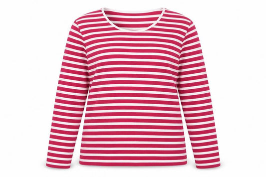Front view of First Avenue women’s pink white striped long sleeve jumper l