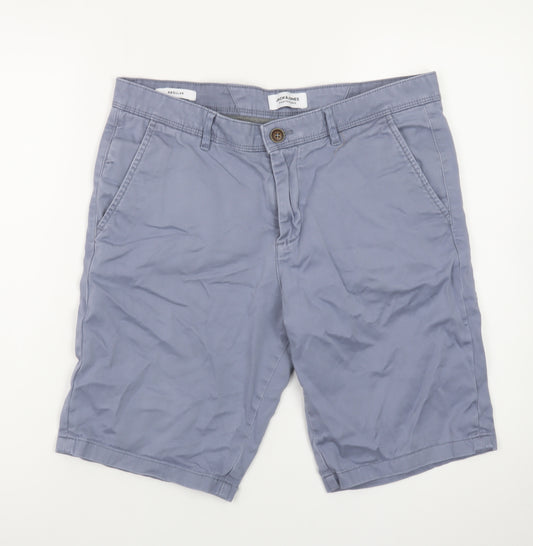 Jack & Jones Men Blue Chino Shorts M Regular Fit Cotton Stretch
