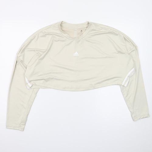 Adidas Women Beige Cropped Long Sleeve Sports T-Shirt Size S