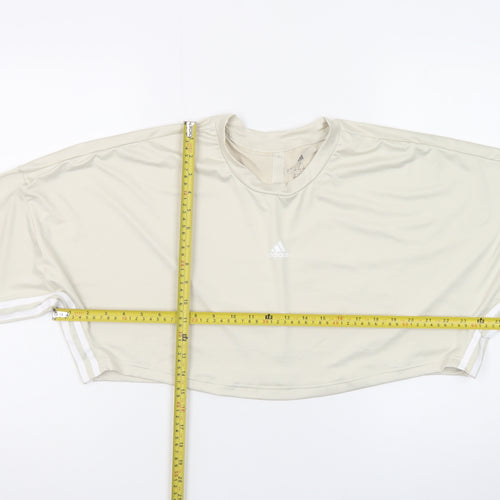 Adidas Women Beige Cropped Long Sleeve Sports T-Shirt Size S