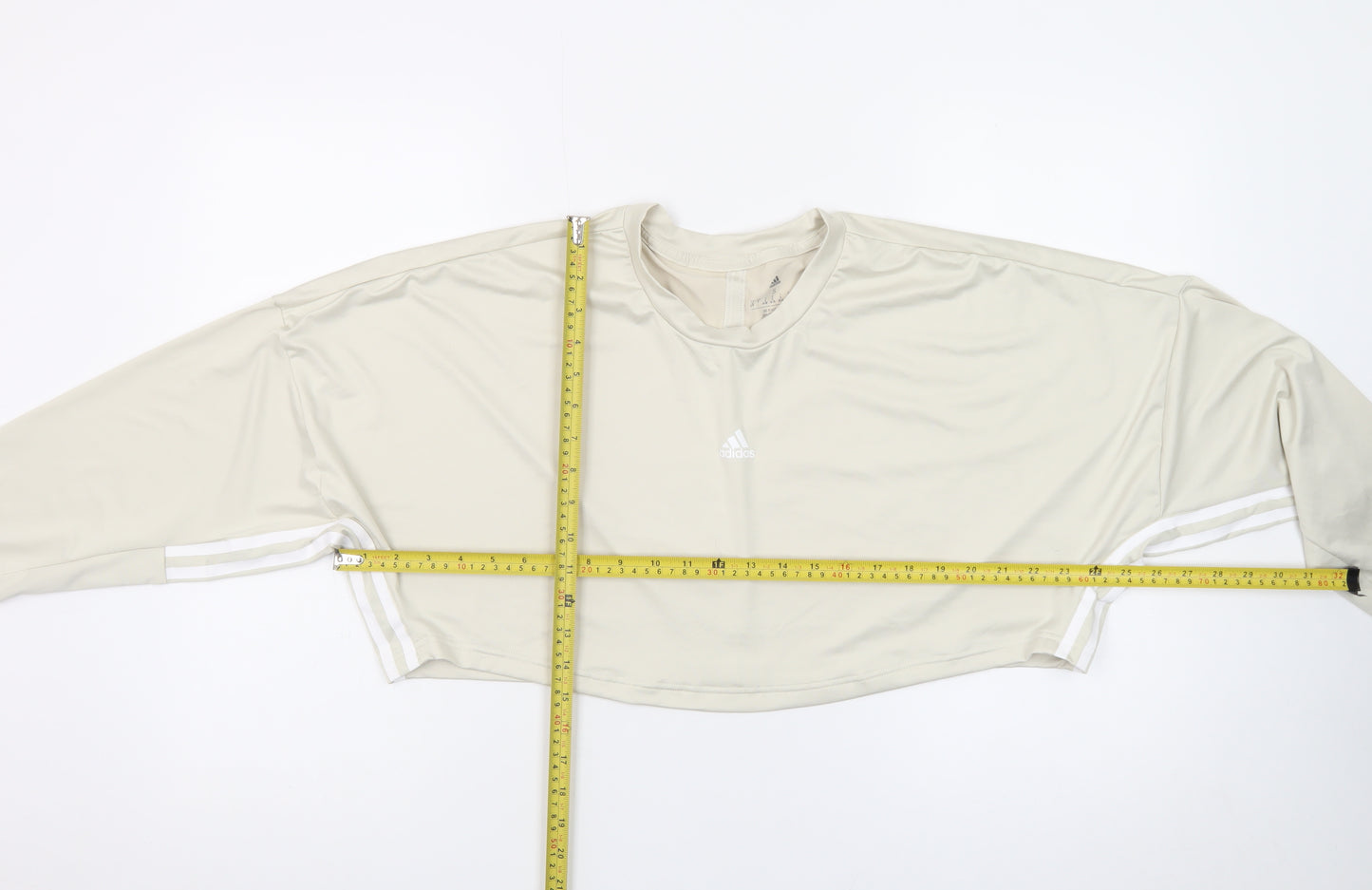 Adidas Women Beige Cropped Long Sleeve Sports T-Shirt Size S