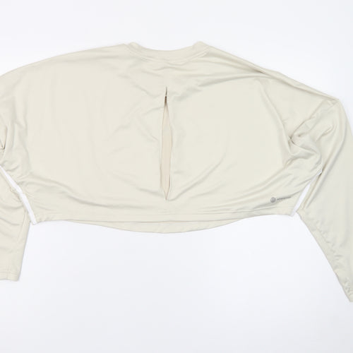 Adidas Women Beige Cropped Long Sleeve Sports T-Shirt Size S
