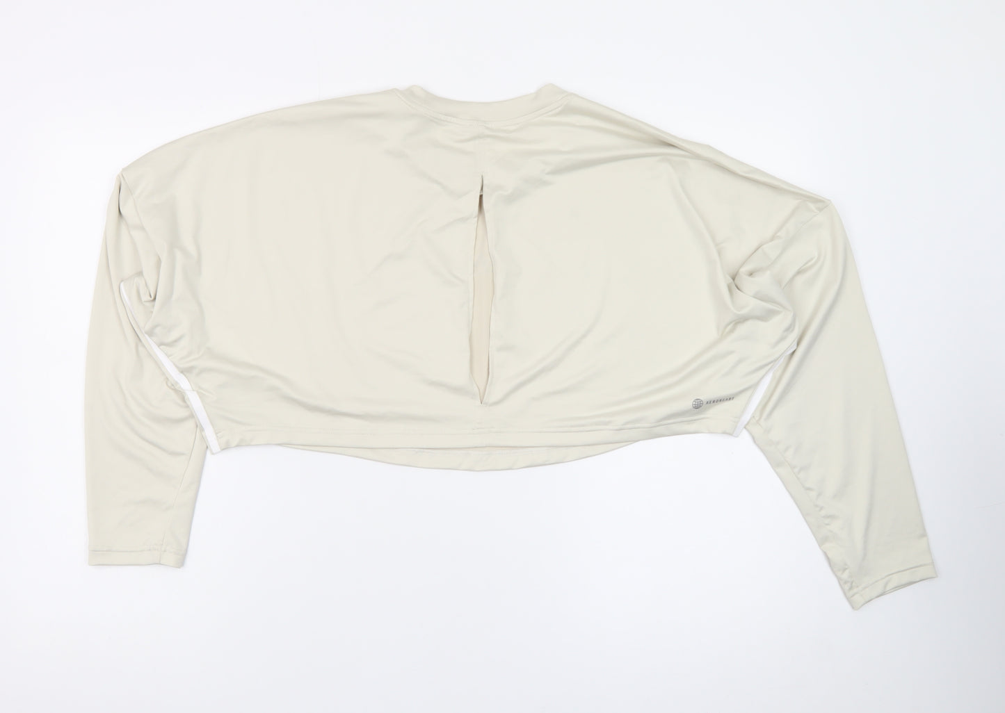Adidas Women Beige Cropped Long Sleeve Sports T-Shirt Size S