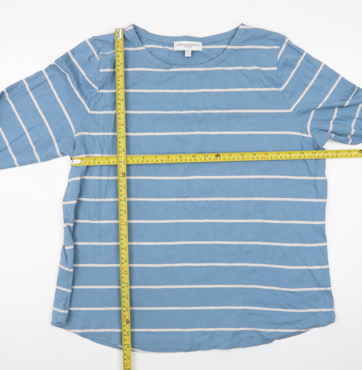 Carolyn Donnelly Women’s Blue Striped Cotton Long Sleeve T-Shirt XL