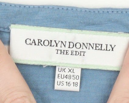 Carolyn Donnelly Women’s Blue Striped Cotton Long Sleeve T-Shirt XL