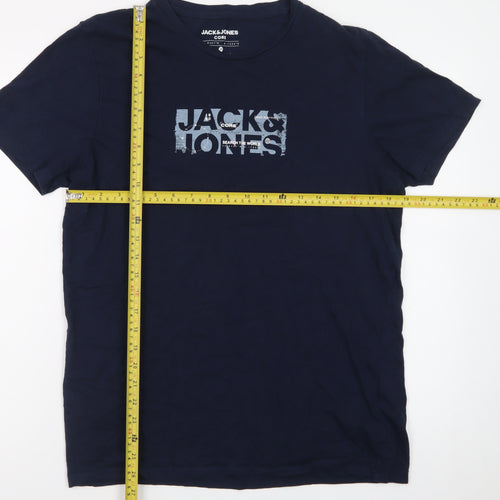 Jack & Jones Men's Blue Crew Neck Graphic Print T-Shirt M